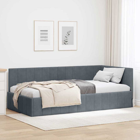 Corner Bed Frame with Headboard Dark grey 100 x 200 cm Velvet 42016318