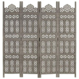 Hand carved 4-Panel Room Divider Grey 160x165 cm Solid Mango Wood 285322