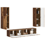 TV Cabinet Set Wall-mounted 4 pcs Old Wood Engineered Wood 3409040