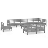 10 Piece Garden Lounge Set Solid Wood Pine Grey 3082911