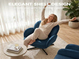 Swivel Accent Chair, Shell-Shaped Armchair with Spring Cushion, Metal Base, Dark Blue T3398P554079