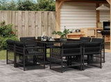 9 Piece Garden Dining Set with Cushions Black Poly Rattan 3211735