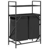 Laundry Basket 2 Compartments with Shelves Black Oak 859085