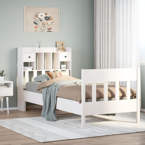 ZNTS Bed Frame without Mattress White 90x200 cm Solid Wood Pine 3323270