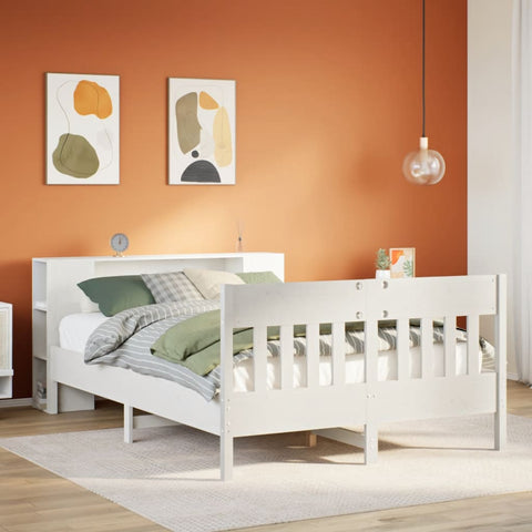 ZNTS Bookcase Bed without Mattress White 120x200cm Solid Wood Pine 3323186