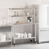 Kitchen Work Table with Overshelf 110x55x150 cm Stainless Steel 3208906