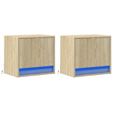 ZNTS Wall-mounted Bedside Cabinets with LED Lights 2 pcs Sonoma Oak 852080