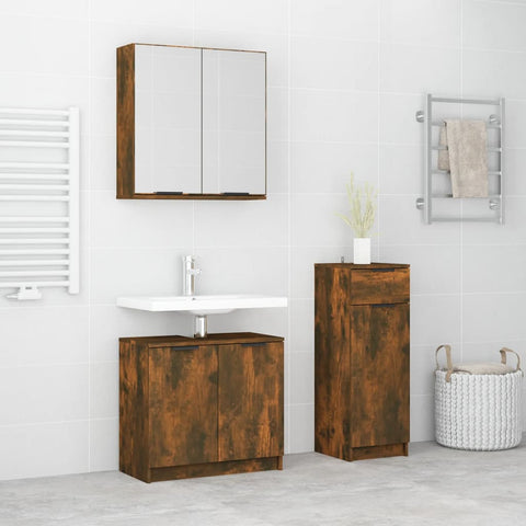 ZNTS 3 Piece Bathroom Cabinet Set Smoked Oak Engineered Wood 3115873