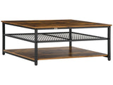 Coffee Table, Living Room Table with 3-Tier Storage Shelves, Square Tea Table for Home Office, T3398P329850