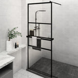 Walk-in Shower Wall with Shelf Black 80x195 cm ESG Glass&Aluminium 3185447