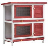 170836 Outdoor Rabbit Hutch 4 Doors Red Wood