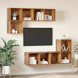 TV Cabinet Set Wall-mounted 4 pcs Old Wood Engineered Wood 3393126