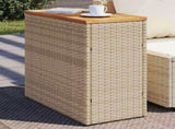 Garden Side Table with Wooden Top Beige 58x27.5x55 cm Poly Rattan 366072