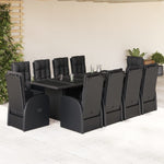 ZNTS 11 Piece Garden Dining Set with Cushions Black Poly Rattan 3277655