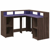 Desk with LED Lights Brown Oak 130x130x91 cm Engineered Wood 3309453