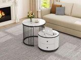 High Gloss Modern Round Nesting Coffee with Marble Pattern Top, White & Black Nesting Coffee N605P178412Z