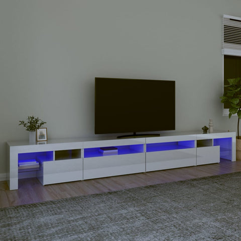 ZNTS TV Cabinet with LED Lights High Gloss White 290x36.5x40 cm 3152806