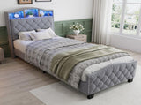 Upholstered Bed, 3FT single bed 90x190cm, Storage Bed, Soft backrest,With bed slats, With LED light N604P433669G
