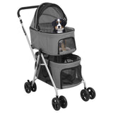 2-Layers Folding Dog Stroller Grey 83x48x97 cm Oxford Fabric 172205
