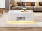 Lift-Top Coffee Table, High Gloss Centre Table with 2 drawers & LED lights, Lifting Sofa Side Table, N605P439616W