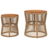 Garden Side Tables 2 pcs with Wooden Top Beige Poly Rattan 366293