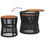 ZNTS Garden Side Tables 2 pcs with Wooden Top Black Poly Rattan 366291