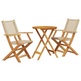 Bistro Set Beige Solid Acacia wood with an oil finish, PE rattan 3281792
