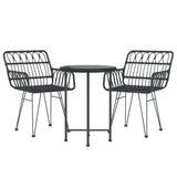 3 Piece Garden Dining Set Black Poly Rattan 3157834