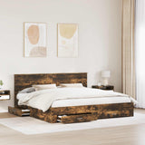 Bed Frame with Drawer Smoked Oak 200 x 200 cm Engineered Wood 3410858