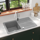 ZNTS Granite Kitchen Sink Single Basin with Drainer Reversible Grey 141670