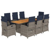 9 Piece Garden Dining Set with Cushions Grey Poly Rattan 3212513