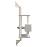 Wall-mounted Cat Tree with Scratching Post Light Grey 153 cm 172405