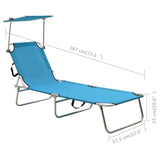 ZNTS Folding Sun Lounger with Canopy Blue Aluminium 310362