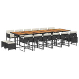17 Piece Garden Dining Set with Cushions Black Poly Rattan 3211371