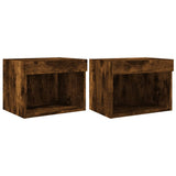 Bedside Cabinets with LED Lights Wall-mounted 2 pcs Smoked Oak 837122