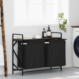 Laundry Basket 2 Compartments with Shelf Smoked Oak 859077