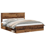 Bed Frame with Headboard Old Wood 200 x 200 cm Solid Pine Wood 3409725