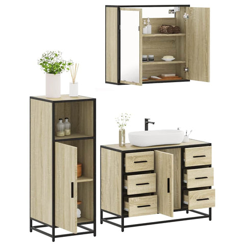 ZNTS 3 Piece Bathroom Furniture Set Sonoma Oak Engineered Wood 3300961