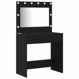 Dressing Table with Mirror Lights 2 pcs Black Engineered wood 3334228