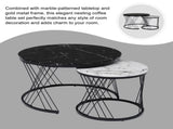 (WF307775BAA) Round Coffee Table, Modern Coffee Table Set of 2 Marble Pattern Top with Metal Frame, N605P245784A