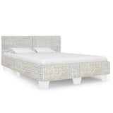 ZNTS Bed Frame without Mattress Grey Natural Rattan 140x200 cm 283091