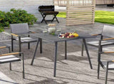 Square Garden Table with Slat Top, Steel Frame, Outdoor Table for 4 Person, 80 x 80 x 74 cm, Grey T3398P327969