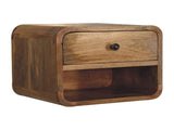 Solid Wood Mini Floating Open Bedside, 1 Drawer and 1 Open Slot, Oak-ish, Brown B2743P402955