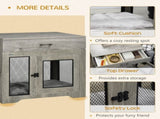 Dog Cage End Table with Two Doors, Drawer, for Medium Dogs - Grey T3398P376392