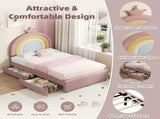 3ft Single Upholstered Bed with Adjustable Rainbow Crown Headboard, Soft Velvet Bed Frame with N652P391209P