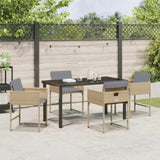 Garden Dining Set with Cushion 5 pcs Beige Poly Rattan 3380029