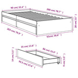 Bed Frame with Drawers without Mattress Grey Sonoma 90x200 cm 3280683