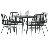 5 Piece Garden Dining Set Black Poly Rattan Glass 3334437