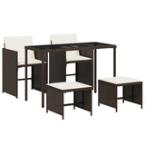 5 Piece Garden Dining Set with Cushions Brown Poly Rattan 365082