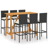 7 Piece Garden Bar Set with Cushions Poly Rattan Black 3095428